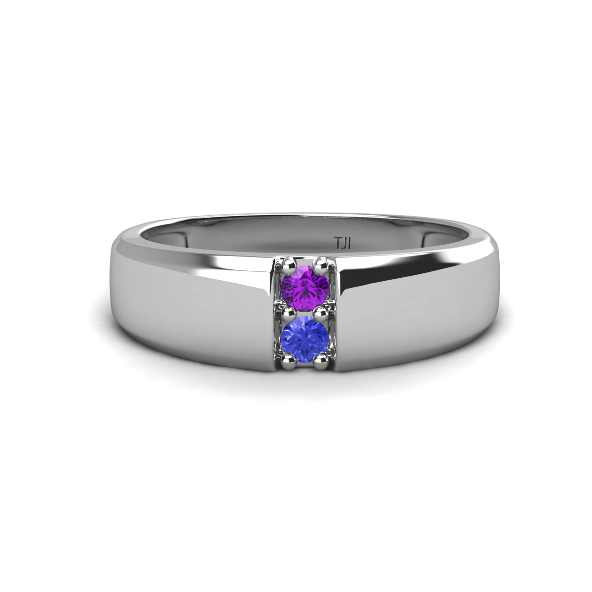 Ethan Amethyst and Tanzanite 2 Stone Men Wedding Ring (7.80 mm) 